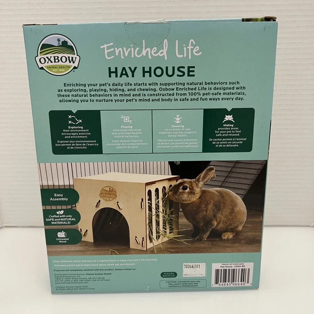 NEW! Oxbow Enriched Life Hay House for Bunny Rabbits, Guinea Pigs, Chinchillas